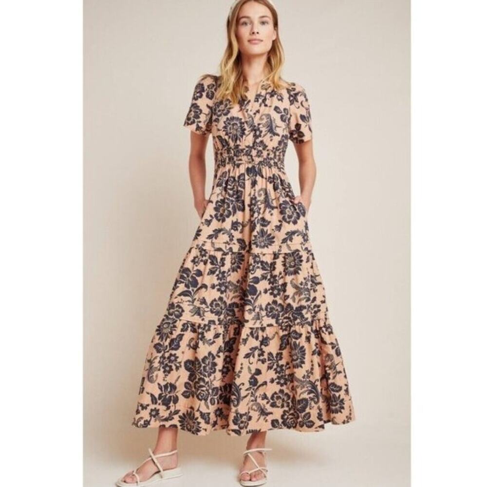 Anthropologie Somerset Maxi Dress Brown Motif Floral Size Small